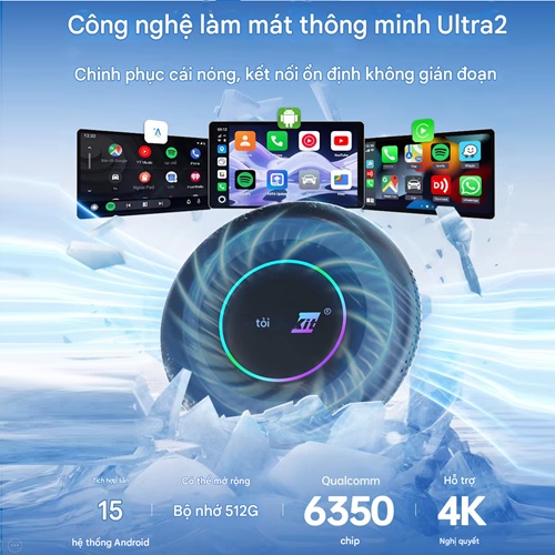 Android Box Ô Tô Carlinkit Tbox Ultra 2, Chip Qualcomm SM6350, Ram 8G/128G, Android 15