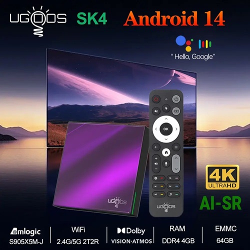 Ugoos SK4 Ram 4/64G, Android 14 Amlogic S905x5M, Dolby Vision Atmos Netflix DTS-X